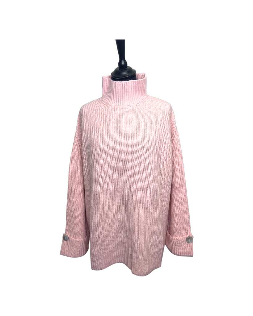Pale Pink Button Cuff Chunky Knit Jumper